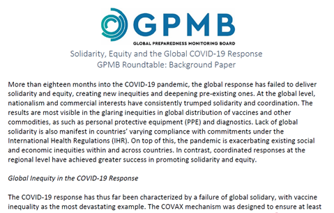 Solidarity, Equity and the Global COVID-19 Experience