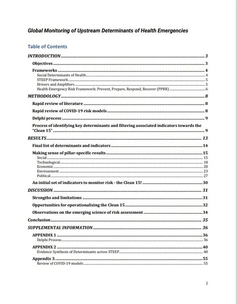 Global Monitoring of Upstream Determinants of Health Emergencies